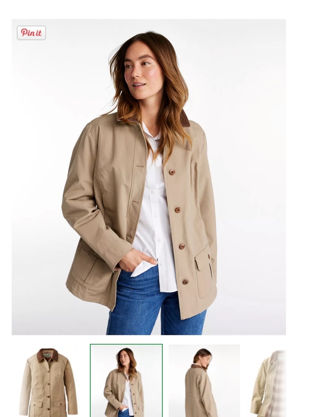 L.L. Bean Women's Tan Canvas Utility Jacket with Brown Corduroy Collar - Picture 3 of 13